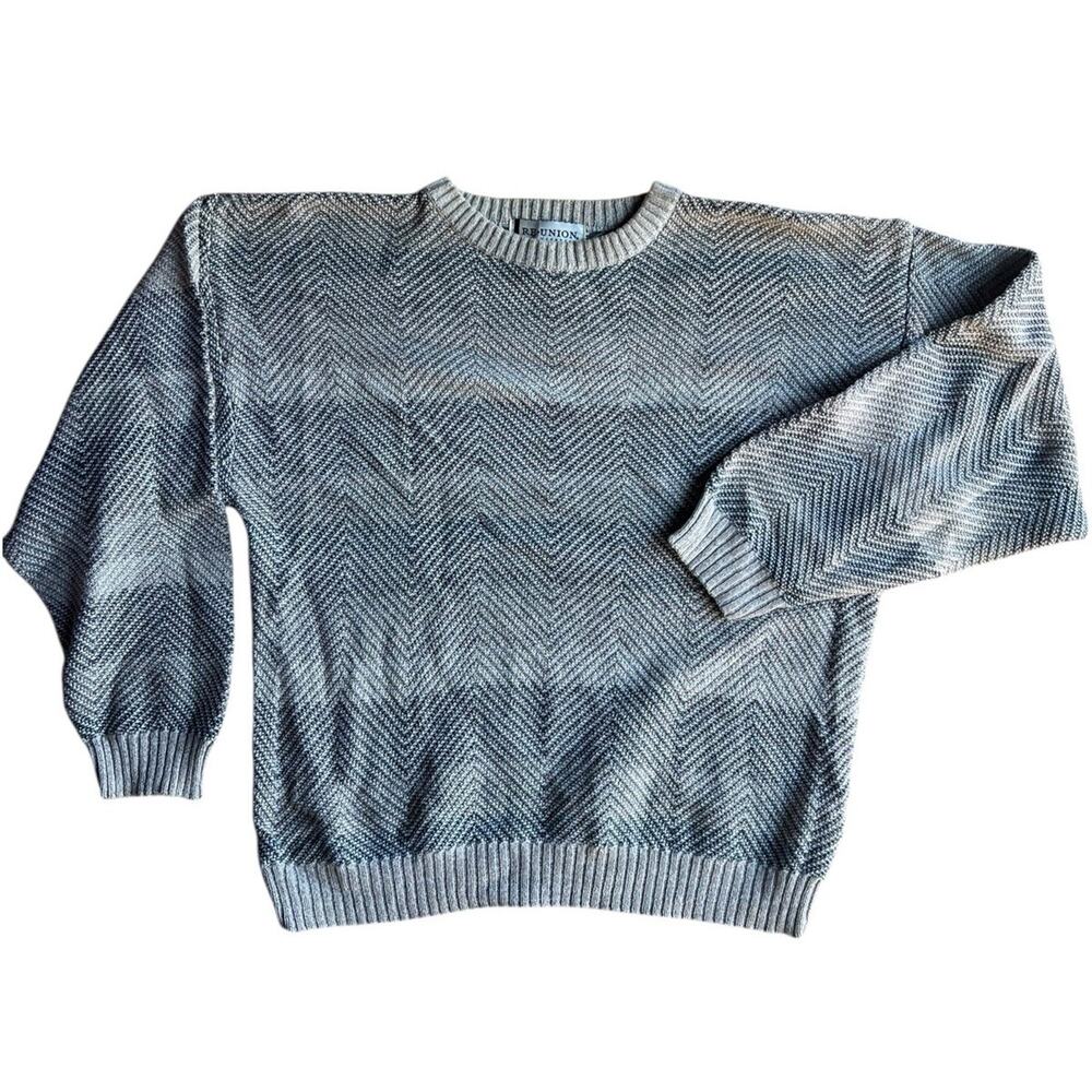 Vintage 90s Re-Union Men Size L Beige Striped Preppy Academia Sweater Knit